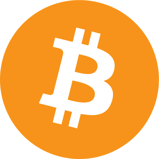 White Bitcoin symbol inside an orange circle.