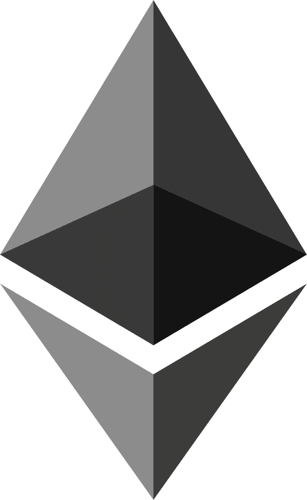 Ethereum cryptocurrency symbol, a shaded diamond shape.